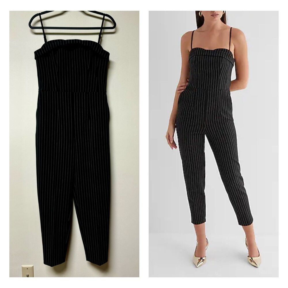 EXPRESS Pinstripe Sweetheart Neckline Straight Leg Jumpsuit, Sz 6